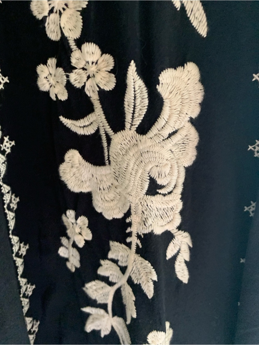 Johnny Was Black Maxi Dress with Cream Floral Embroidery cotton knit - Picture 5 of 7